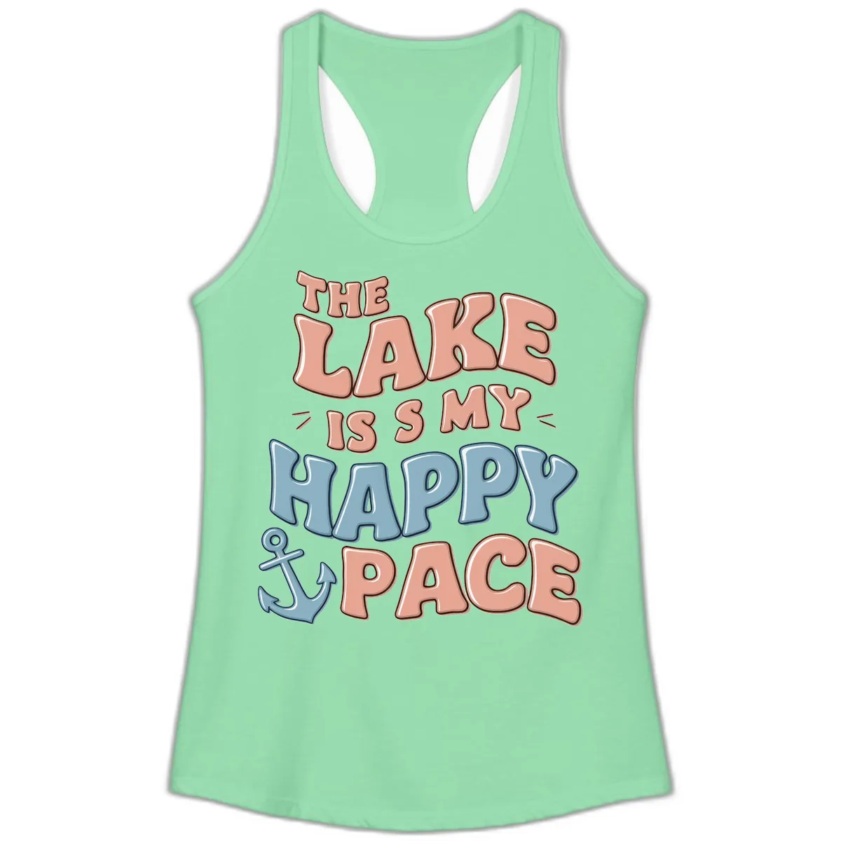 The Lake Is My Happy Place Ladies Tank in Solid Mint