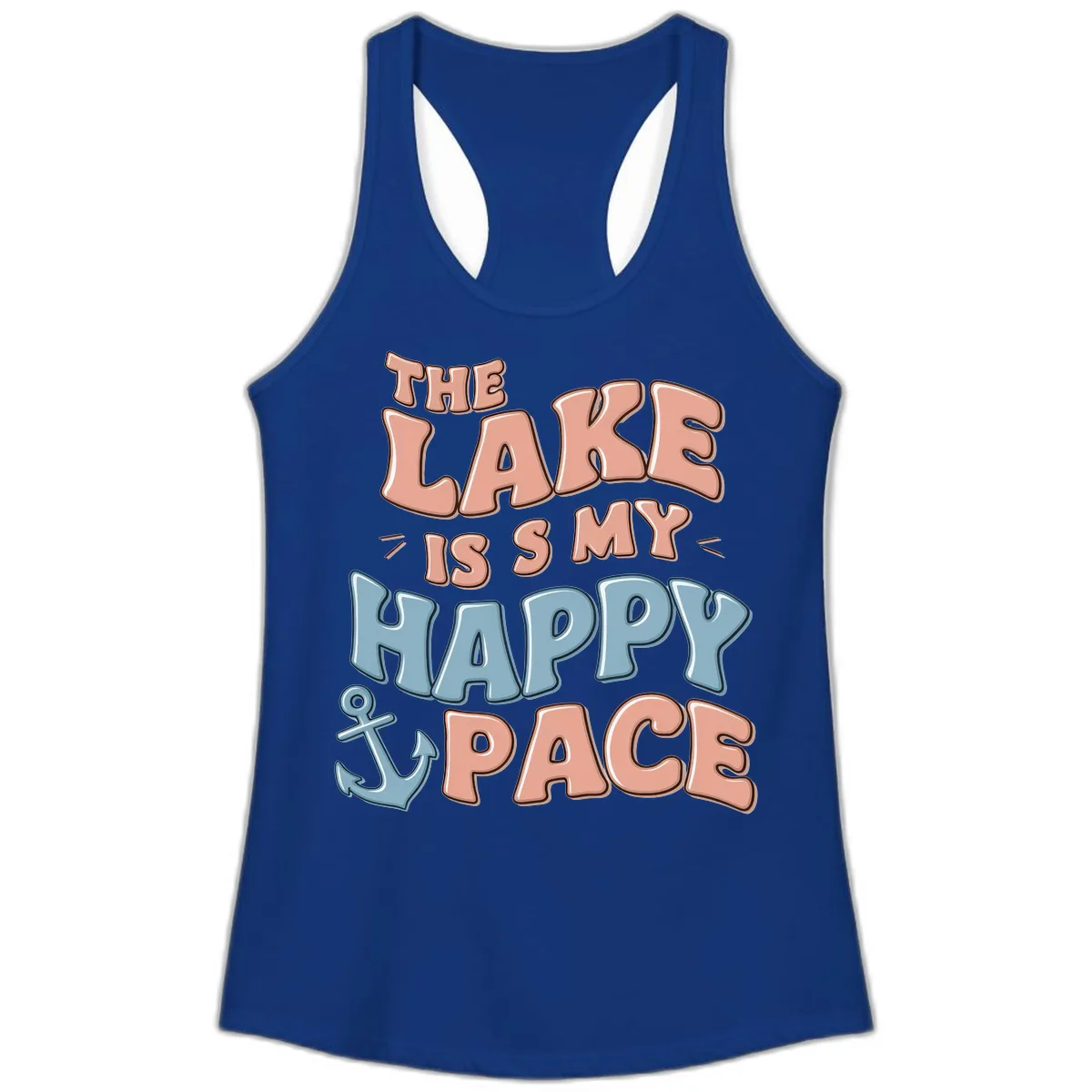 The Lake Is My Happy Place Ladies Tank in Solid Royal