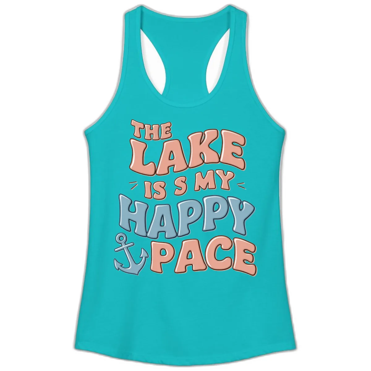 The Lake Is My Happy Place Ladies Tank in Tahiti Blue