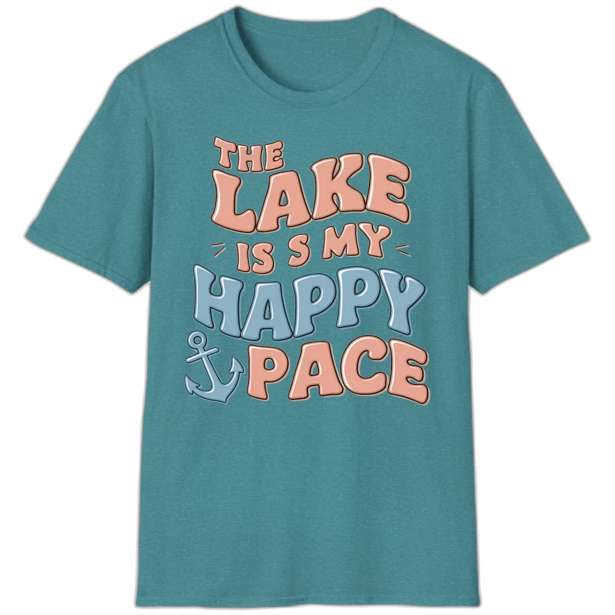 The Lake Is My Happy Place T-Shirt in Heather Galapagos Blue