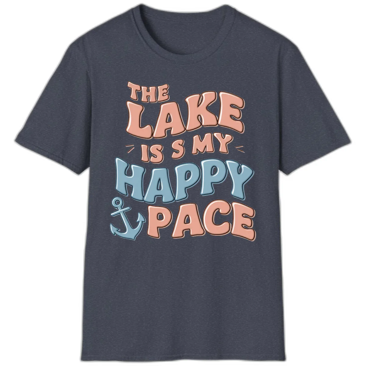 The Lake Is My Happy Place T-Shirt in Heather Navy