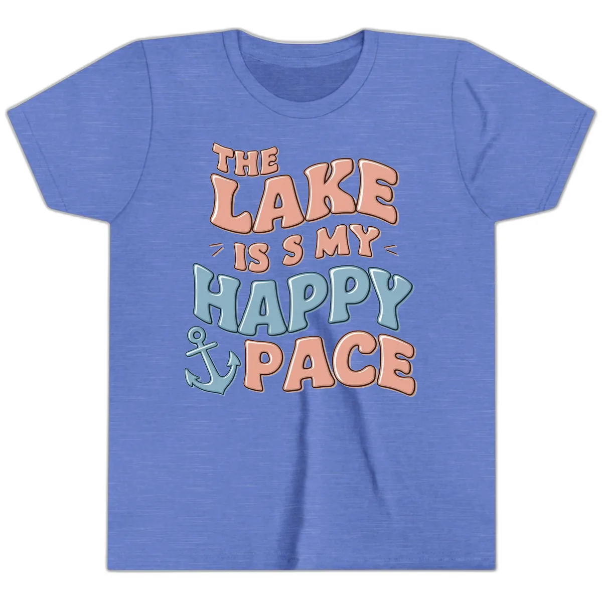 The Lake Is My Happy Place Youth T-Shirt in Heather Columbia Blue