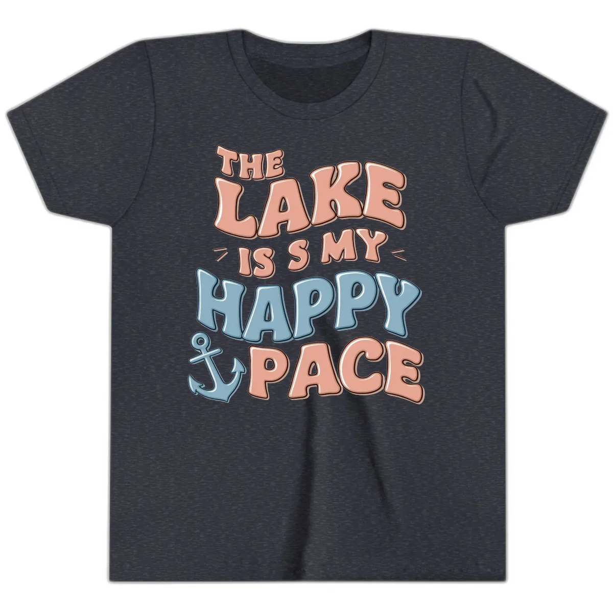 The Lake Is My Happy Place Youth T-Shirt in Heather Navy