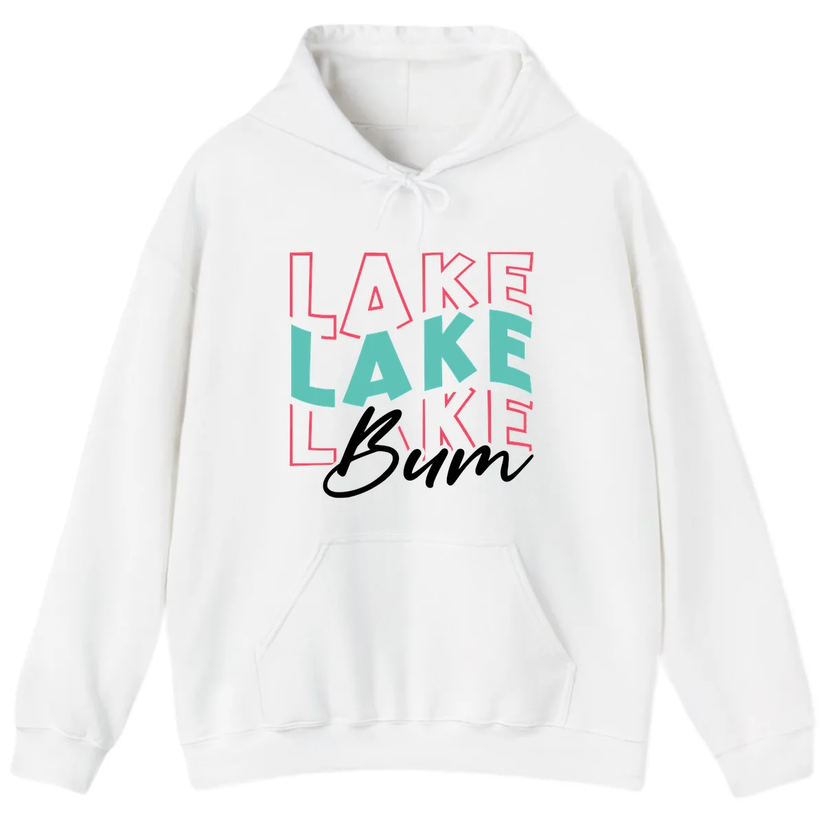 Lake Bum Typography Design Hoodie in White
