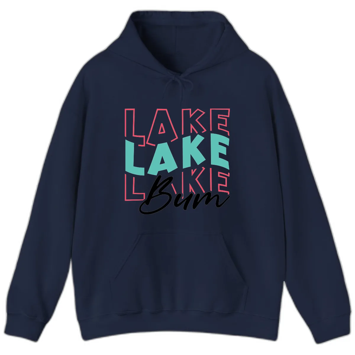 Lake Bum Typography Design Hoodie in Navy