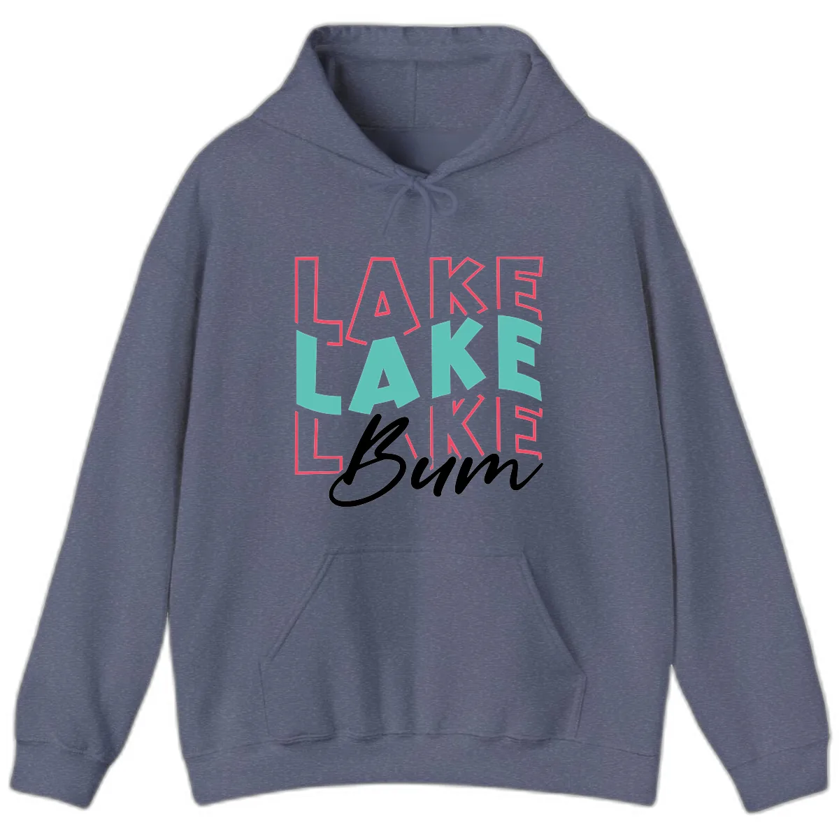 Lake Bum Typography Design Hoodie in Heather Navy