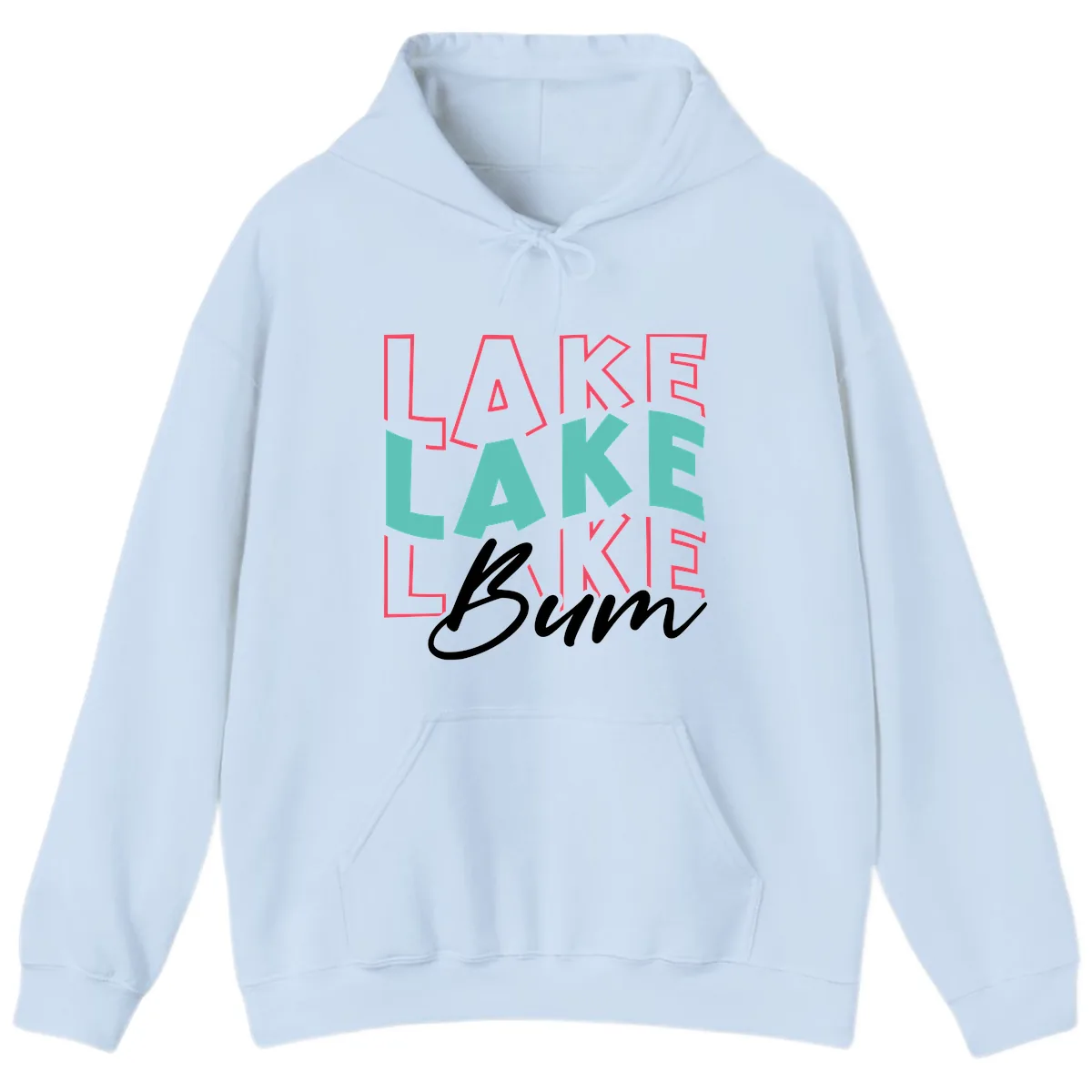 Lake Bum Typography Design Hoodie in Light Blue