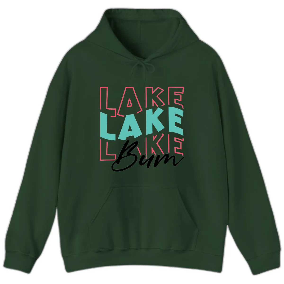Lake Bum Typography Design Hoodie in Forest Green