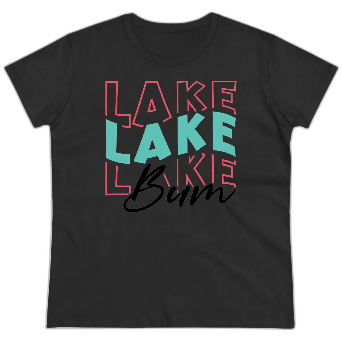 Lake Bum Typography Design Ladies Tee in Black
