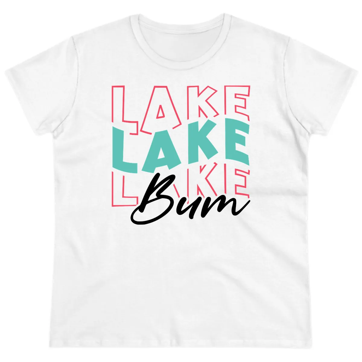 Lake Bum Typography Design Ladies Tee in White