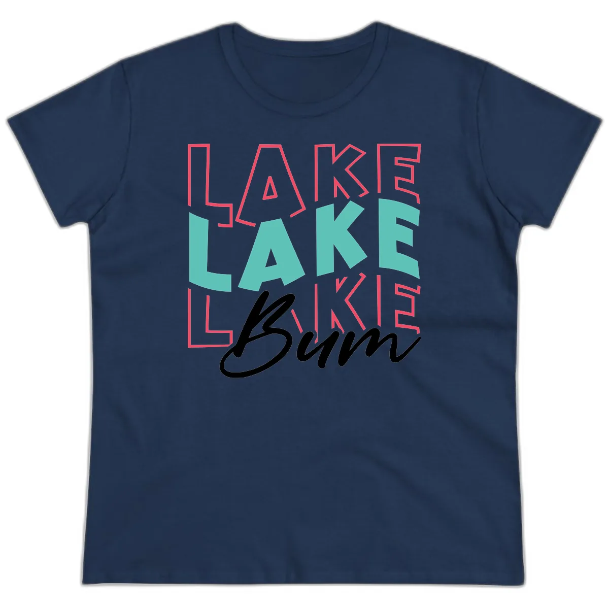 Lake Bum Typography Design Ladies Tee in Navy