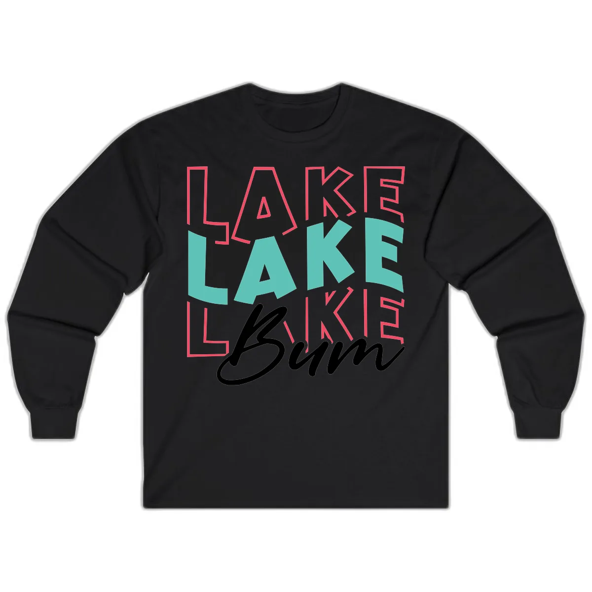 Lake Bum Typography Design Long Sleeve in Black