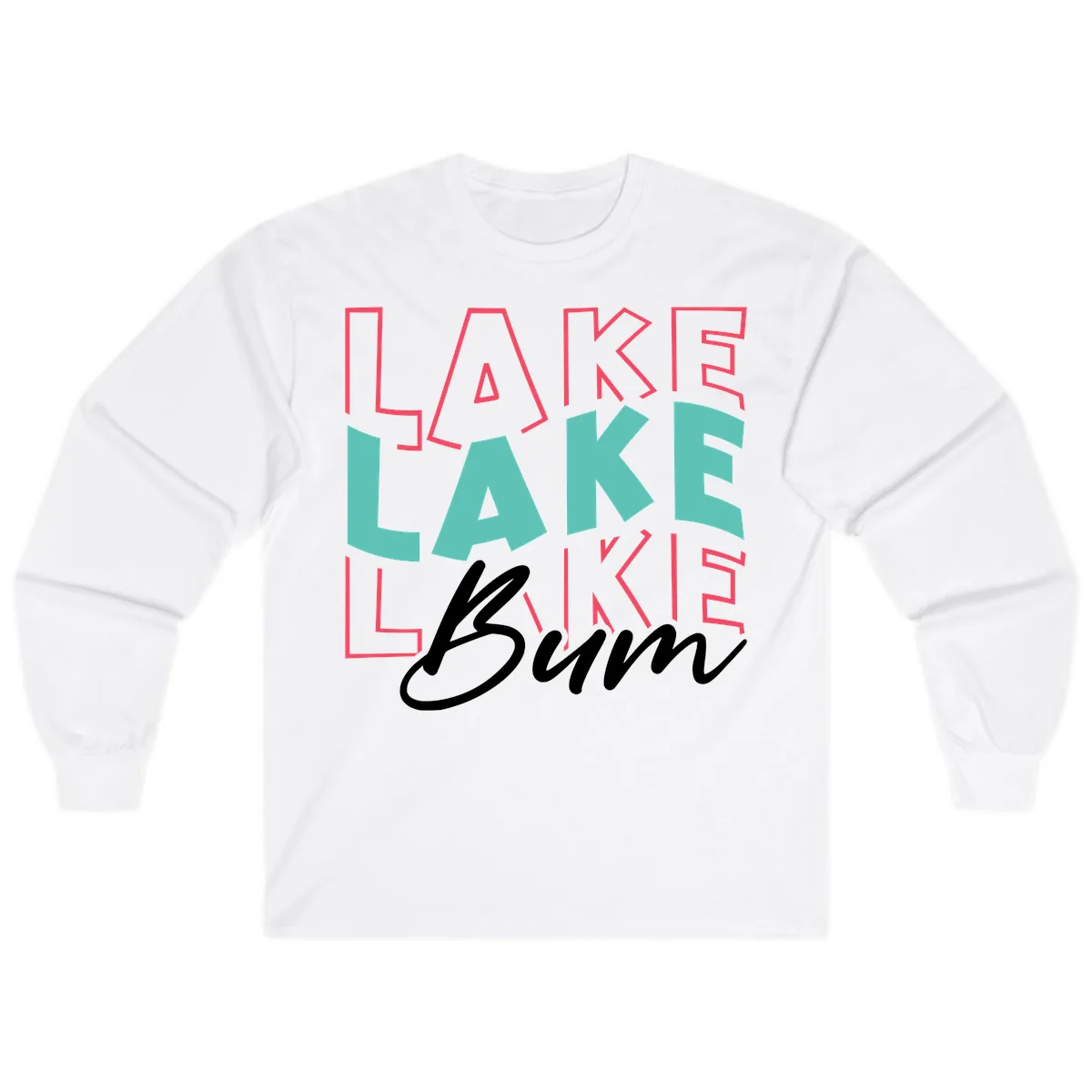 Lake Bum Typography Design Long Sleeve in White
