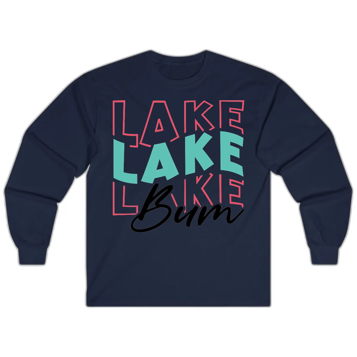 Lake Bum Typography Design Long Sleeve in Navy