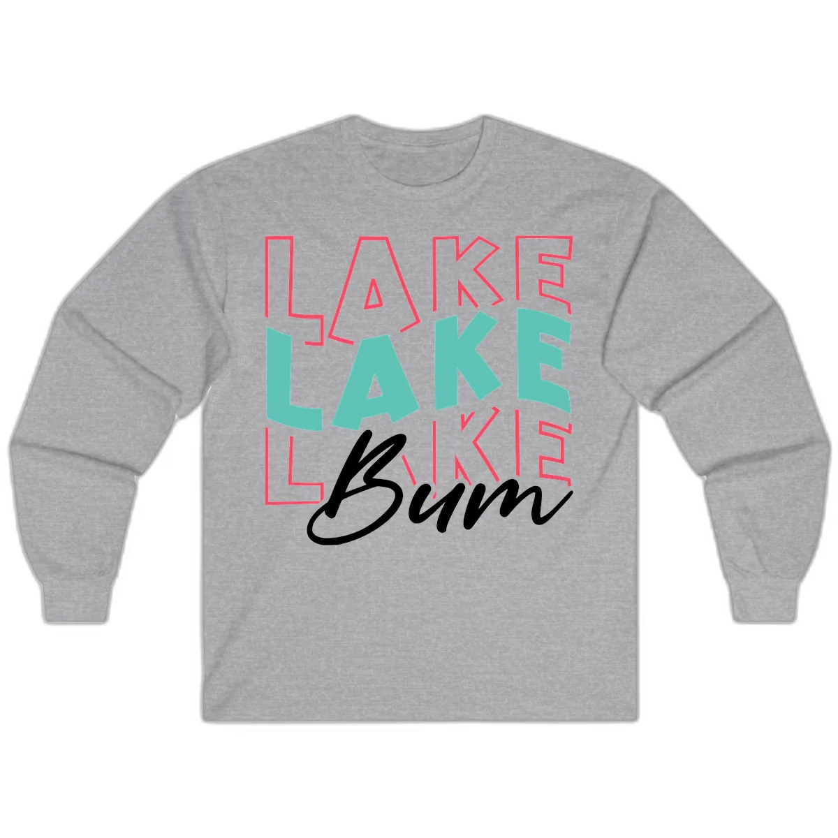 Lake Bum Typography Design Long Sleeve in Sport Grey