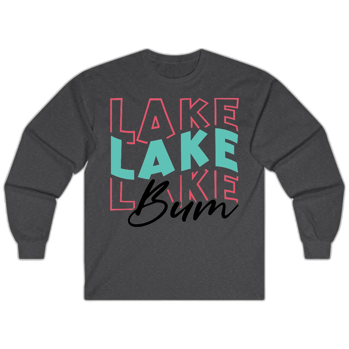 Lake Bum Typography Design Long Sleeve in Dark Heather