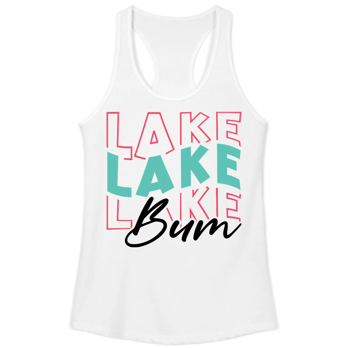 Lake Bum Typography Design Ladies Tank in White