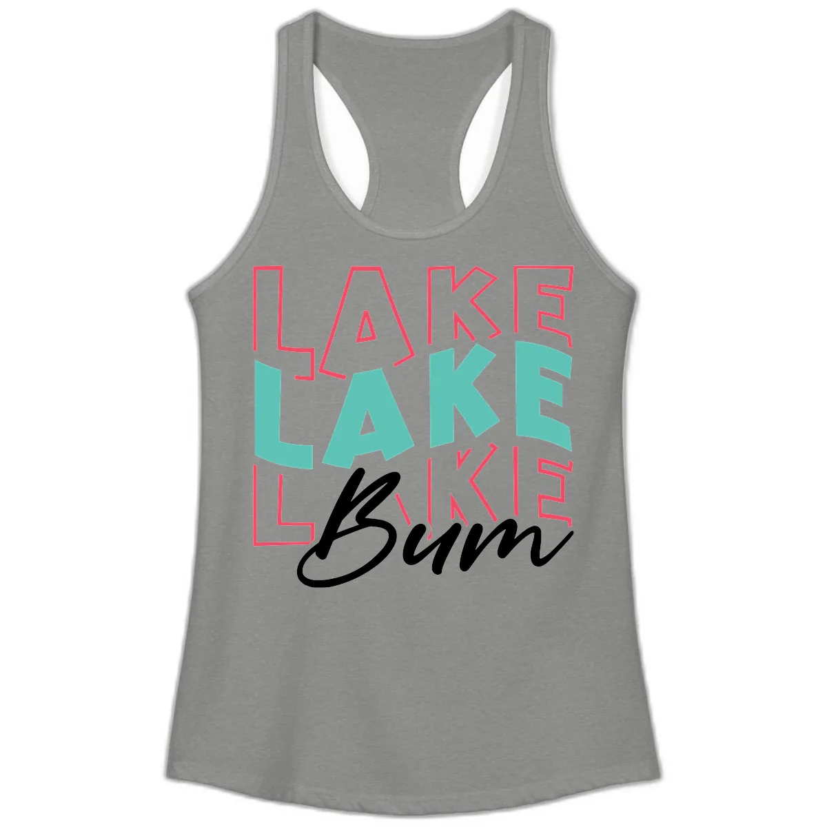 Lake Bum Typography Design Ladies Tank in Heather Grey