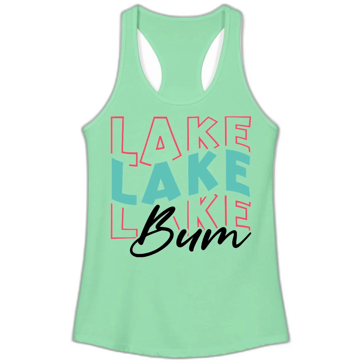 Lake Bum Typography Design Ladies Tank in Solid Mint