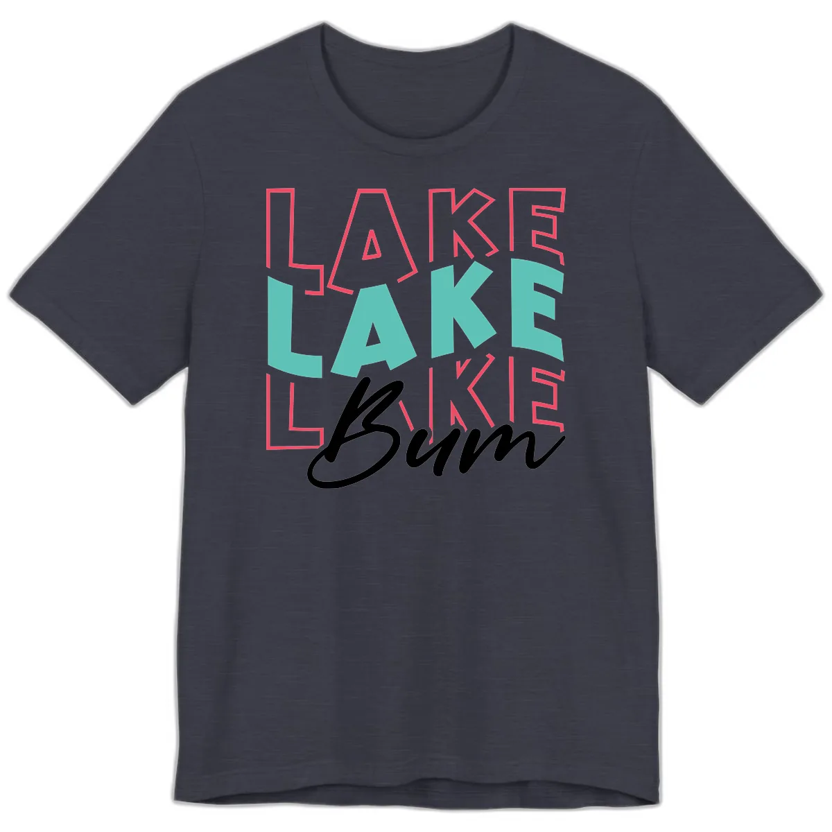 Lake Bum Typography Design Premium T-Shirt in Heather Midnight Navy