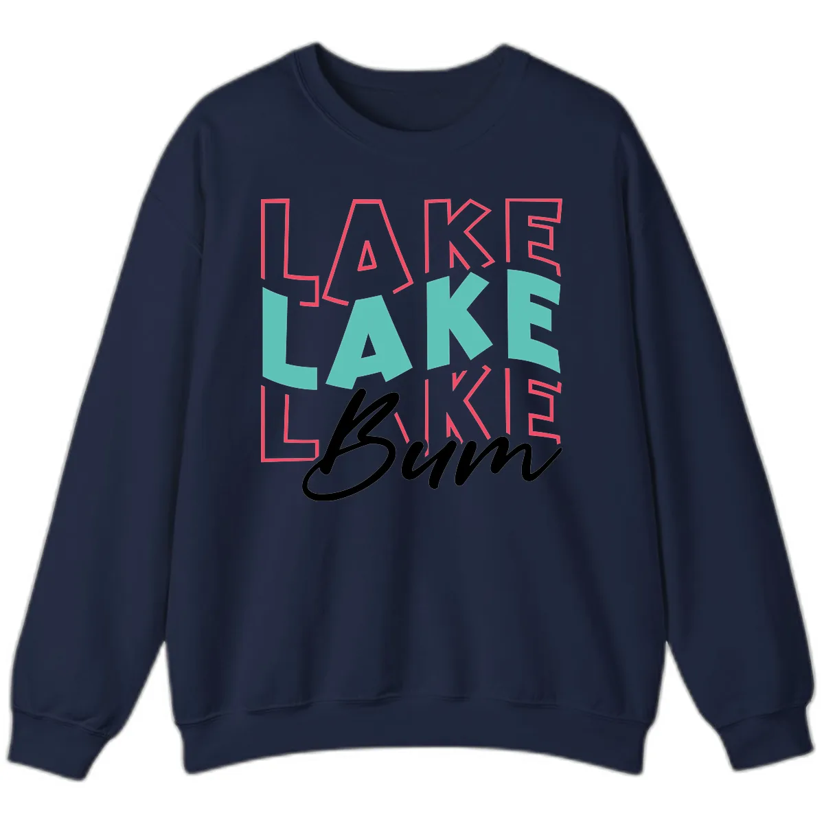 Lake Bum Typography Design Sweatshirt in Navy