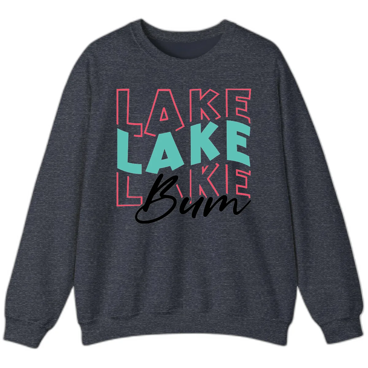 Lake Bum Typography Design Sweatshirt in Heather Sport Dark Navy