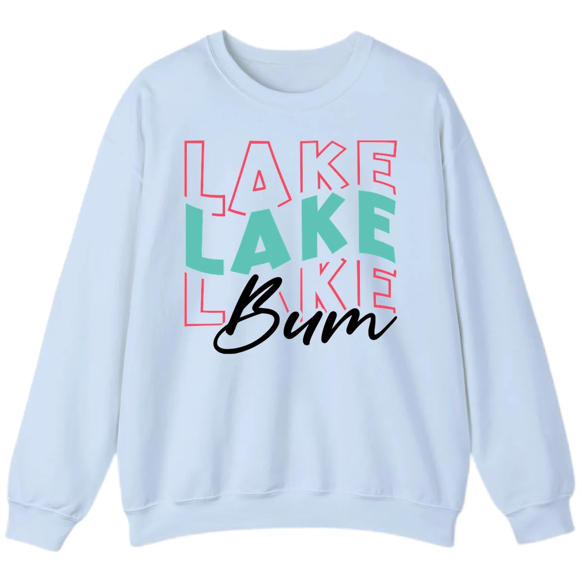 Lake Bum Typography Design Sweatshirt in Light Blue