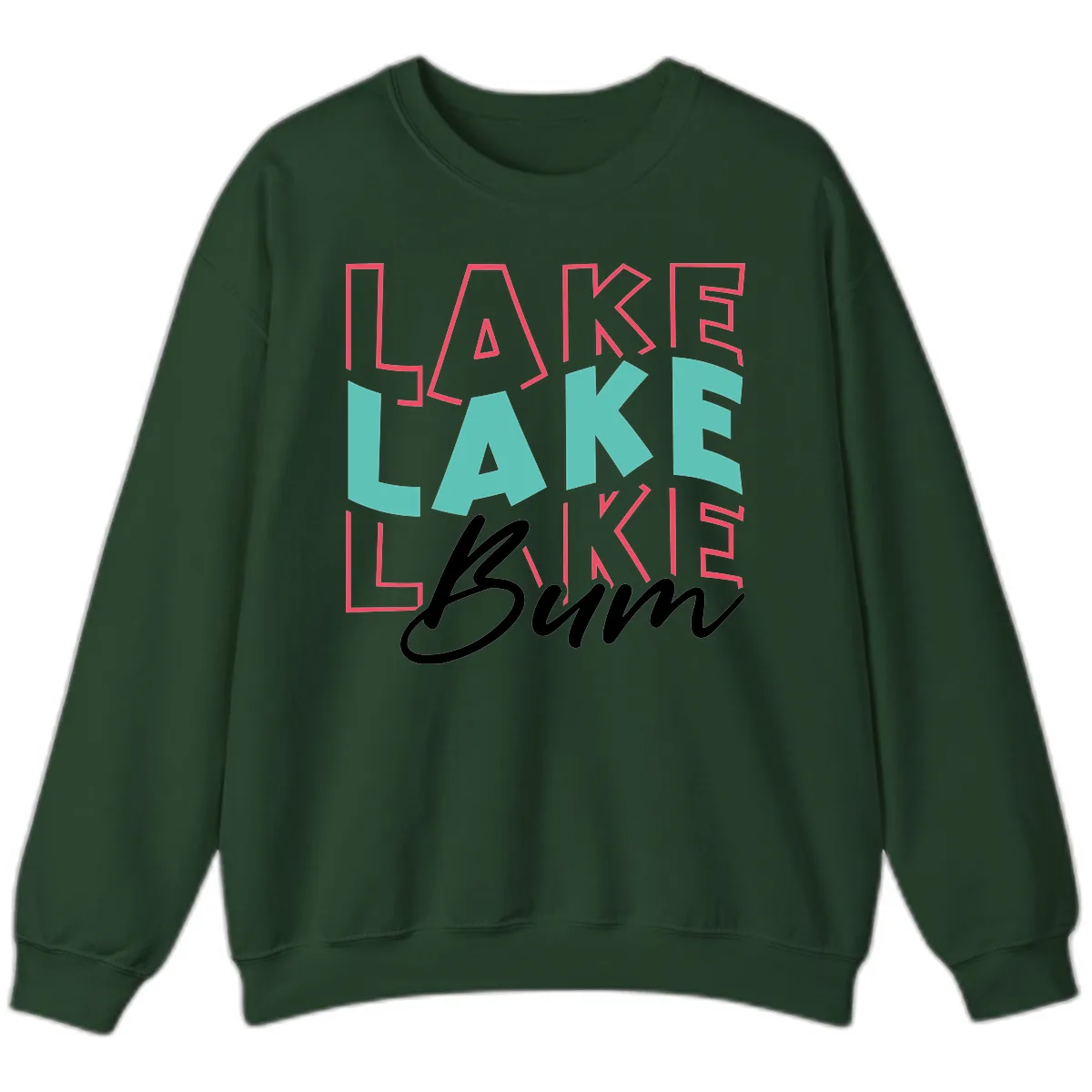 Lake Bum Typography Design Sweatshirt in Forest Green
