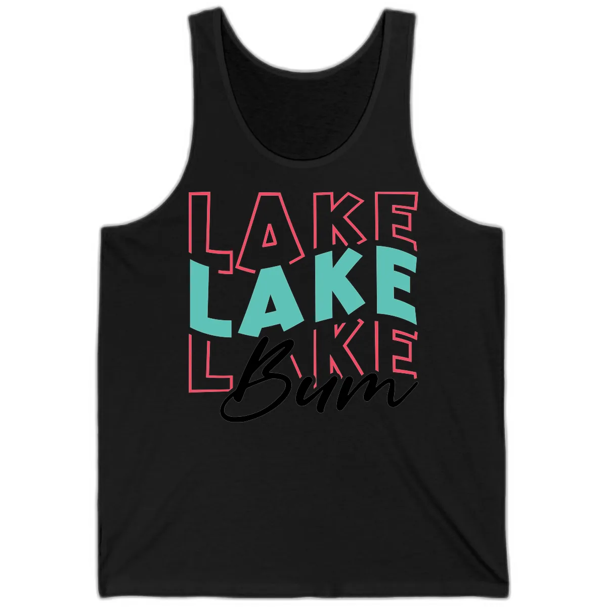 Lake Bum Typography Design Tank in Black