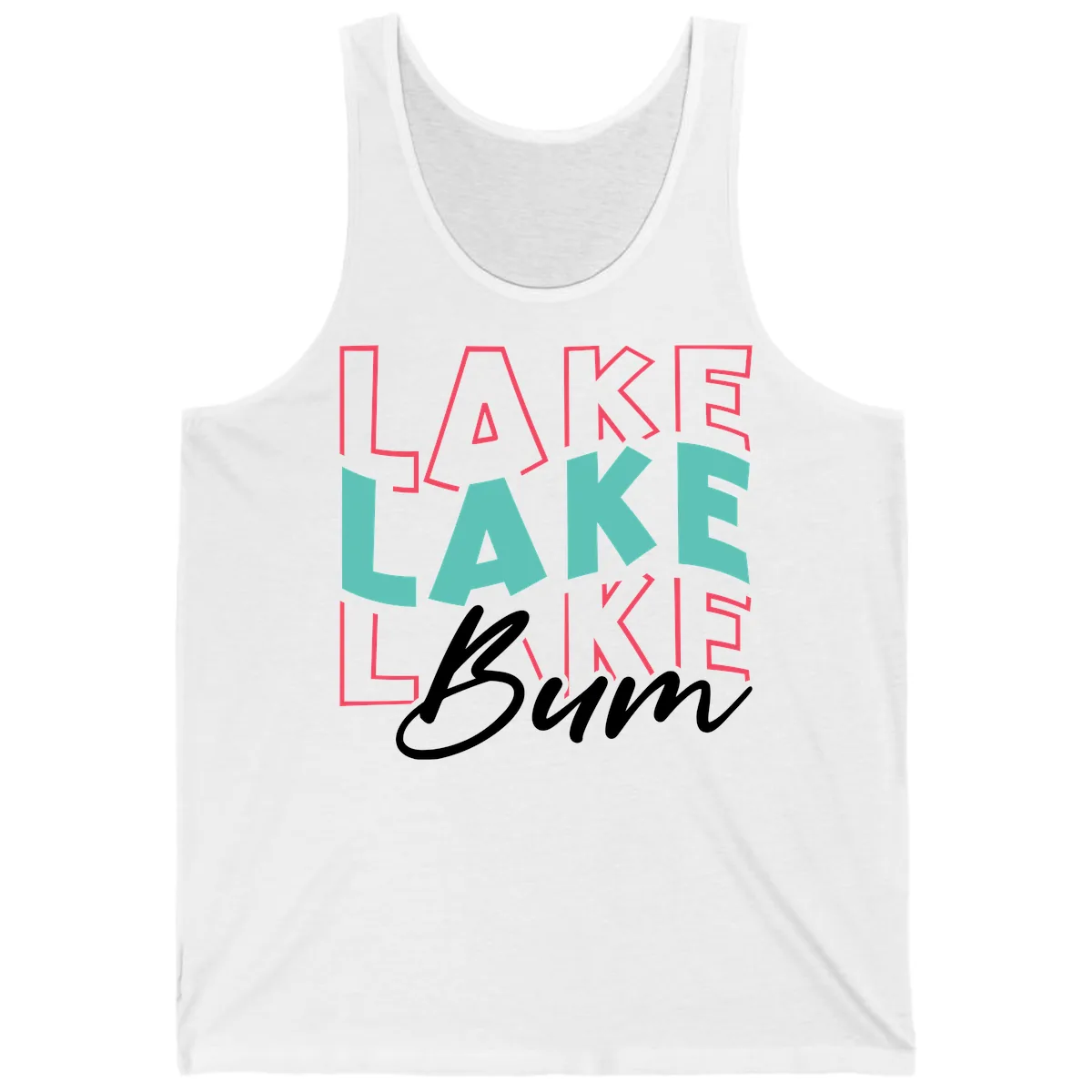 Lake Bum Typography Design Tank in White