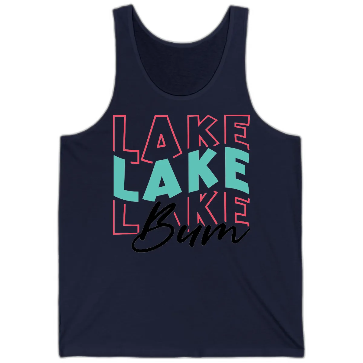 Lake Bum Typography Design Tank in Navy