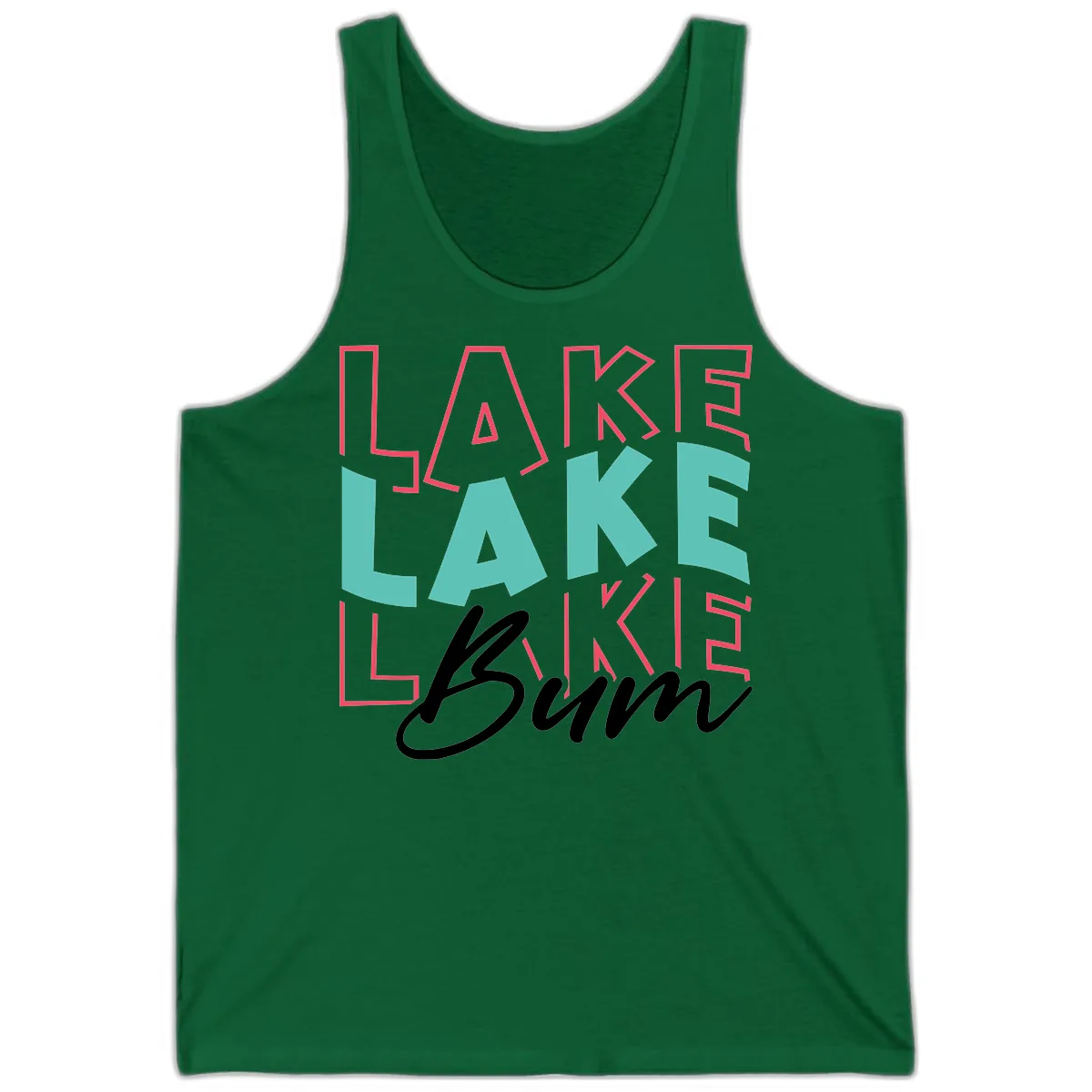 Lake Bum Typography Design Tank in Kelly