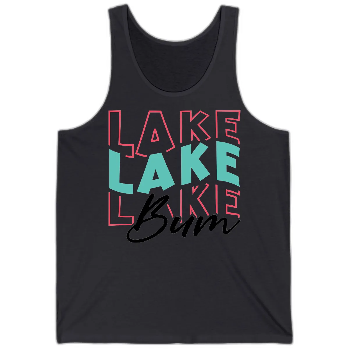 Lake Bum Typography Design Tank in Dark Grey