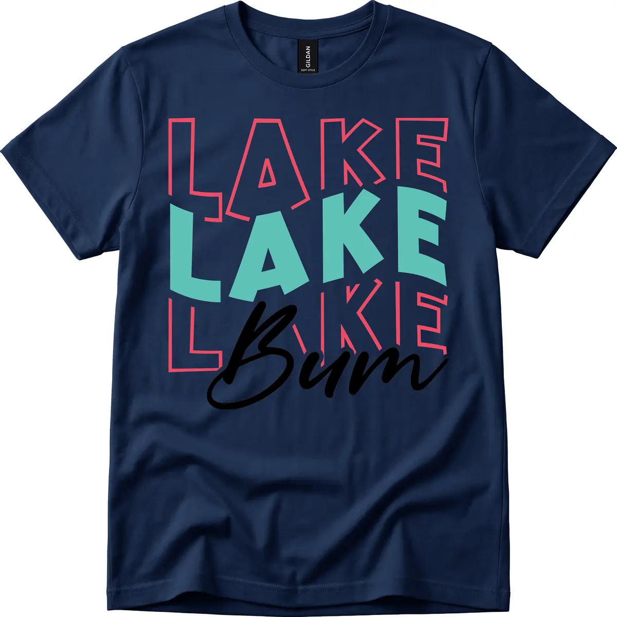 Lake Bum Typography Design T-Shirt in Navy
