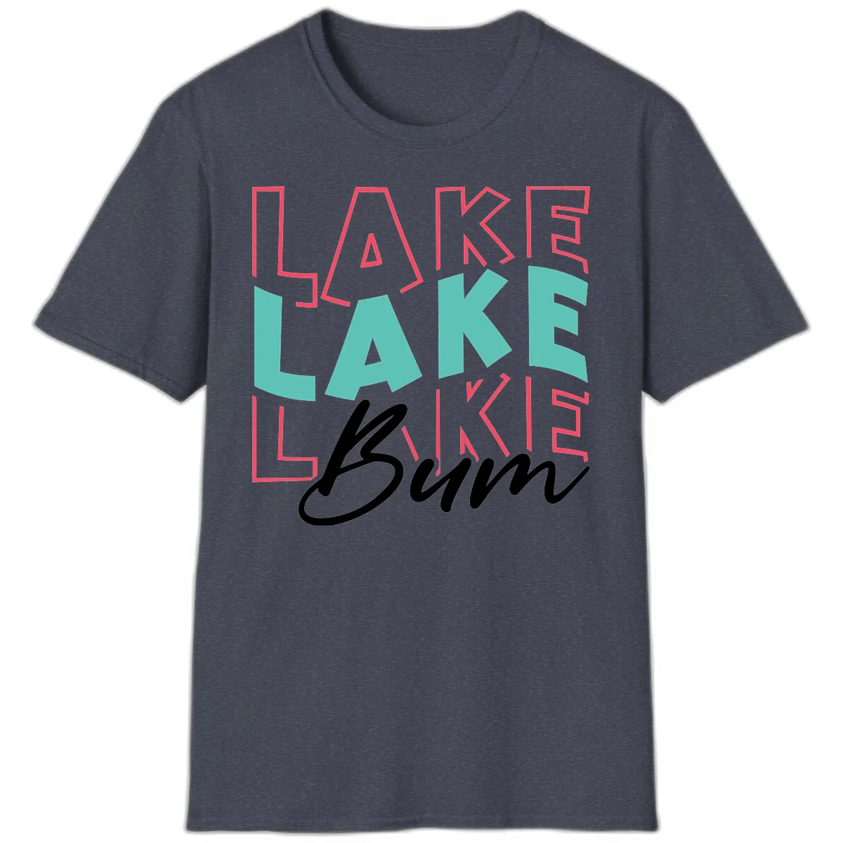 Lake Bum Typography Design T-Shirt in Heather Navy
