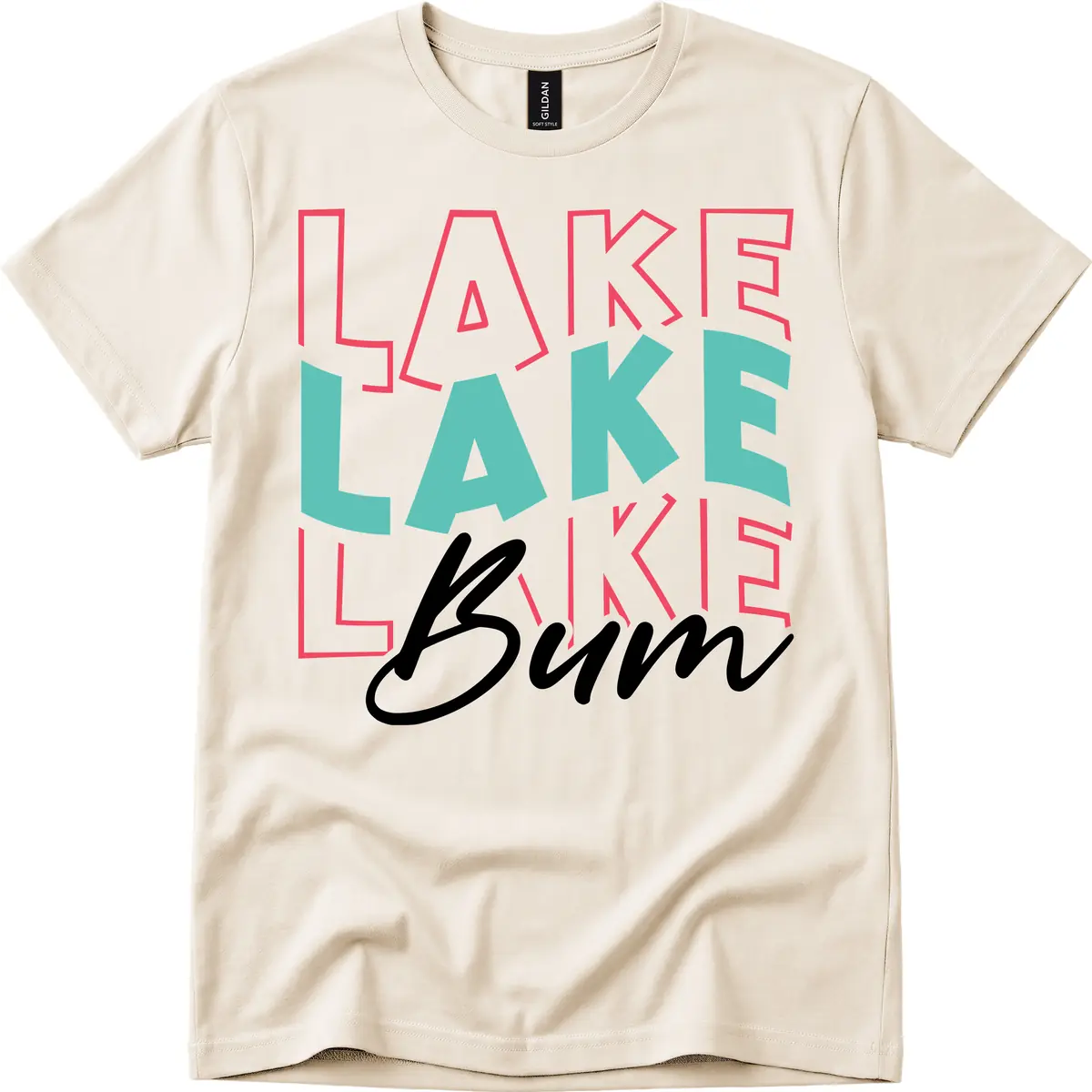 Lake Bum Typography Design T-Shirt in Natural