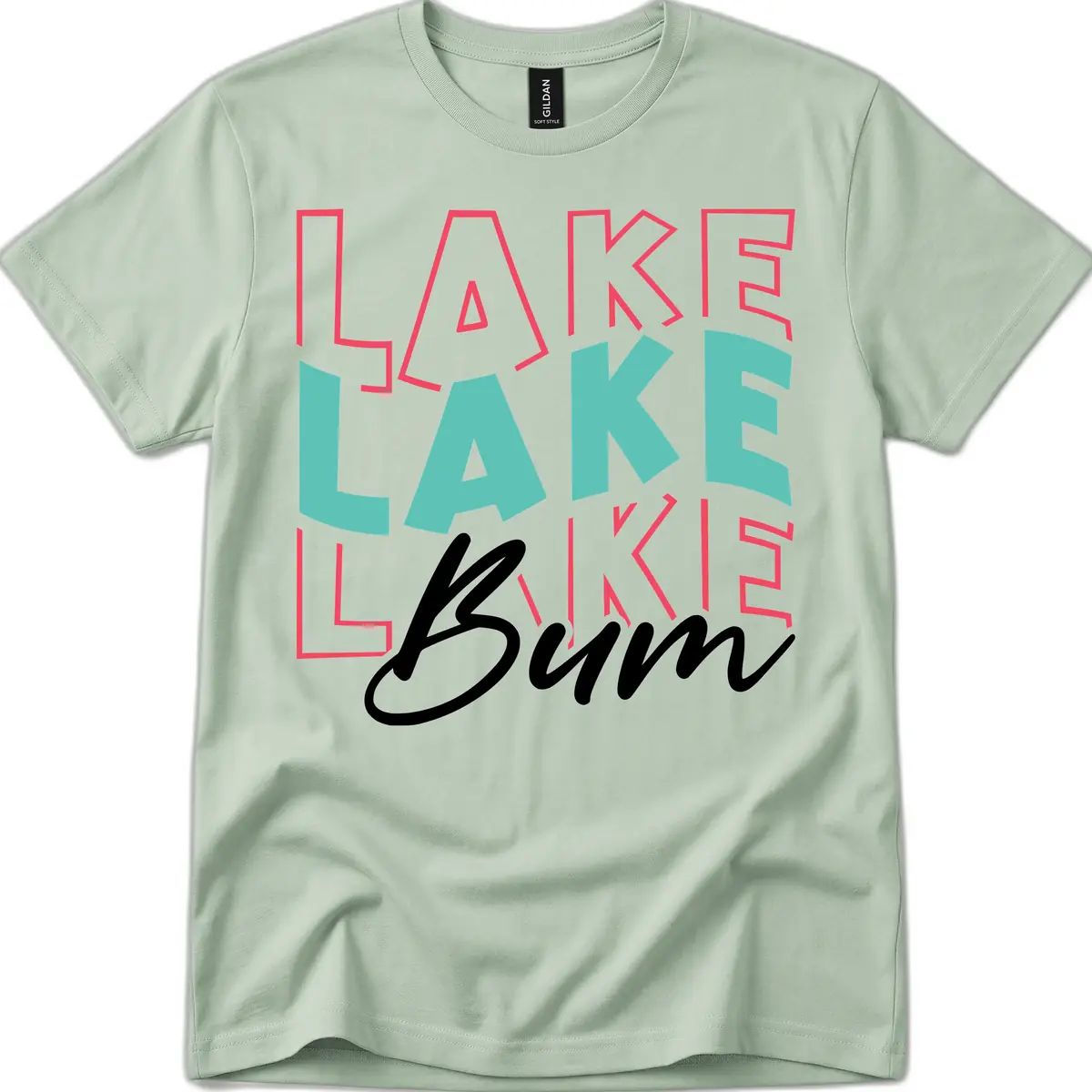 Lake Bum Typography Design T-Shirt in Sage