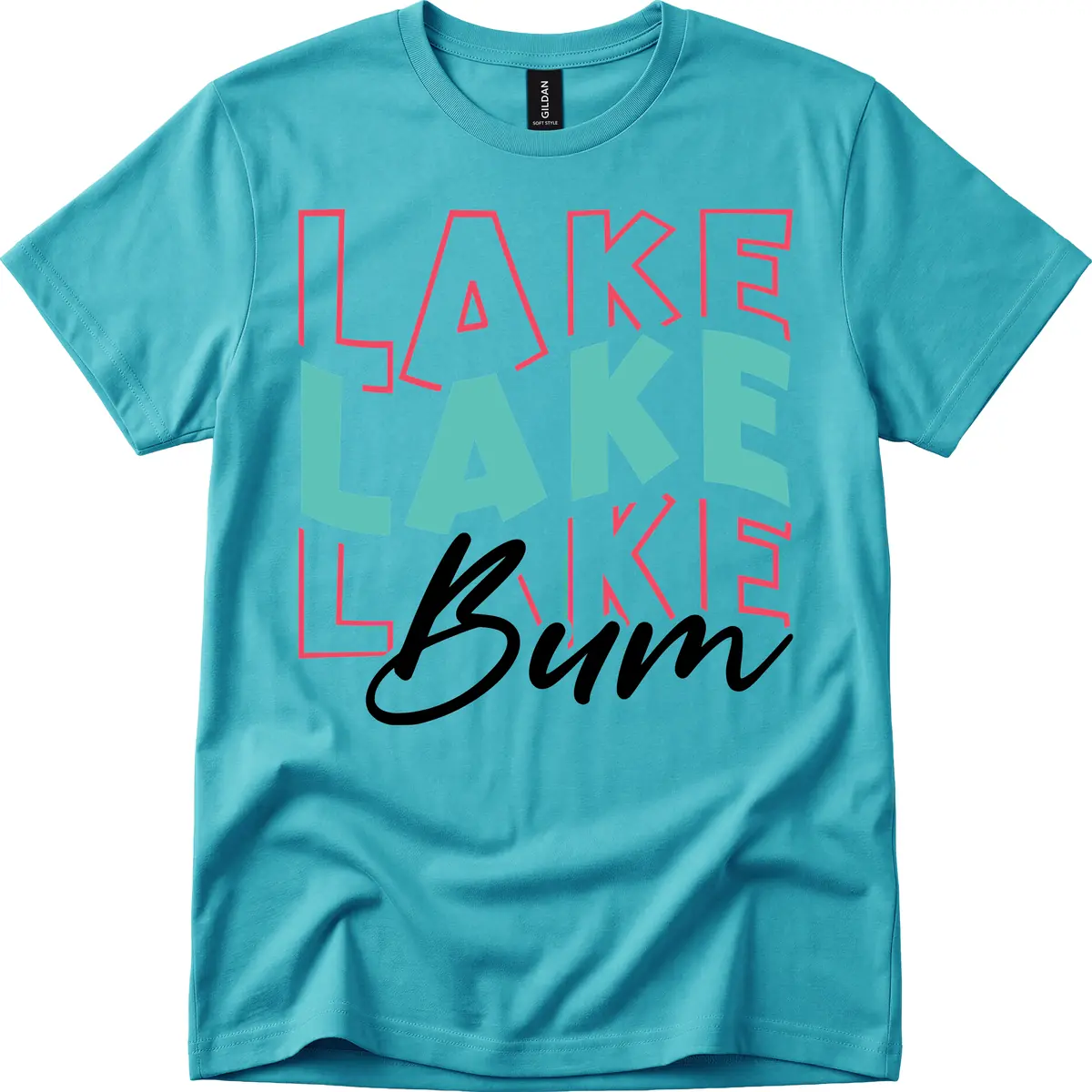 Lake Bum Typography Design T-Shirt in Tropical Blue