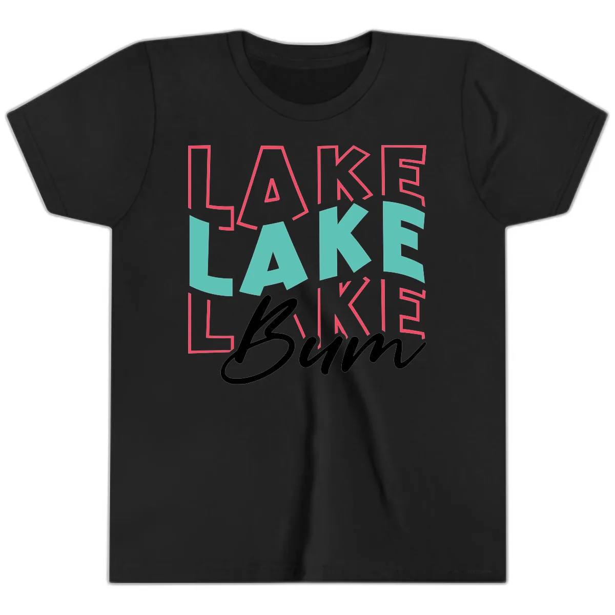 Lake Bum Typography Design Youth T-Shirt in Black