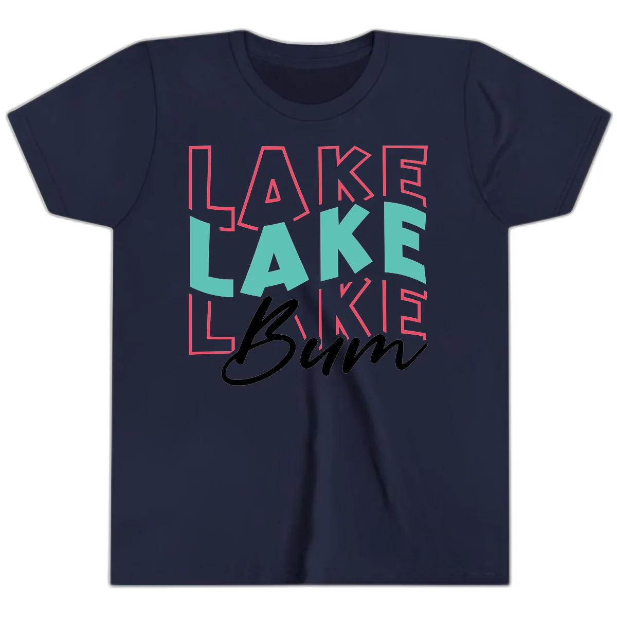 Lake Bum Typography Design Youth T-Shirt in Navy