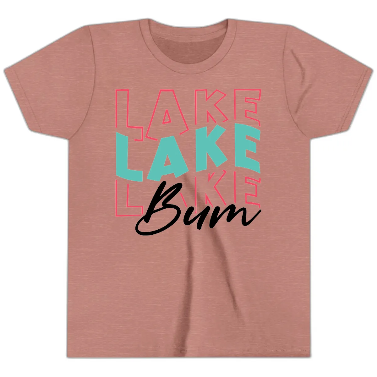 Lake Bum Typography Design Youth T-Shirt in Heather Mauve