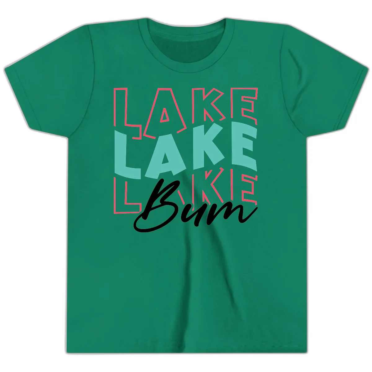 Lake Bum Typography Design Youth T-Shirt in Kelly