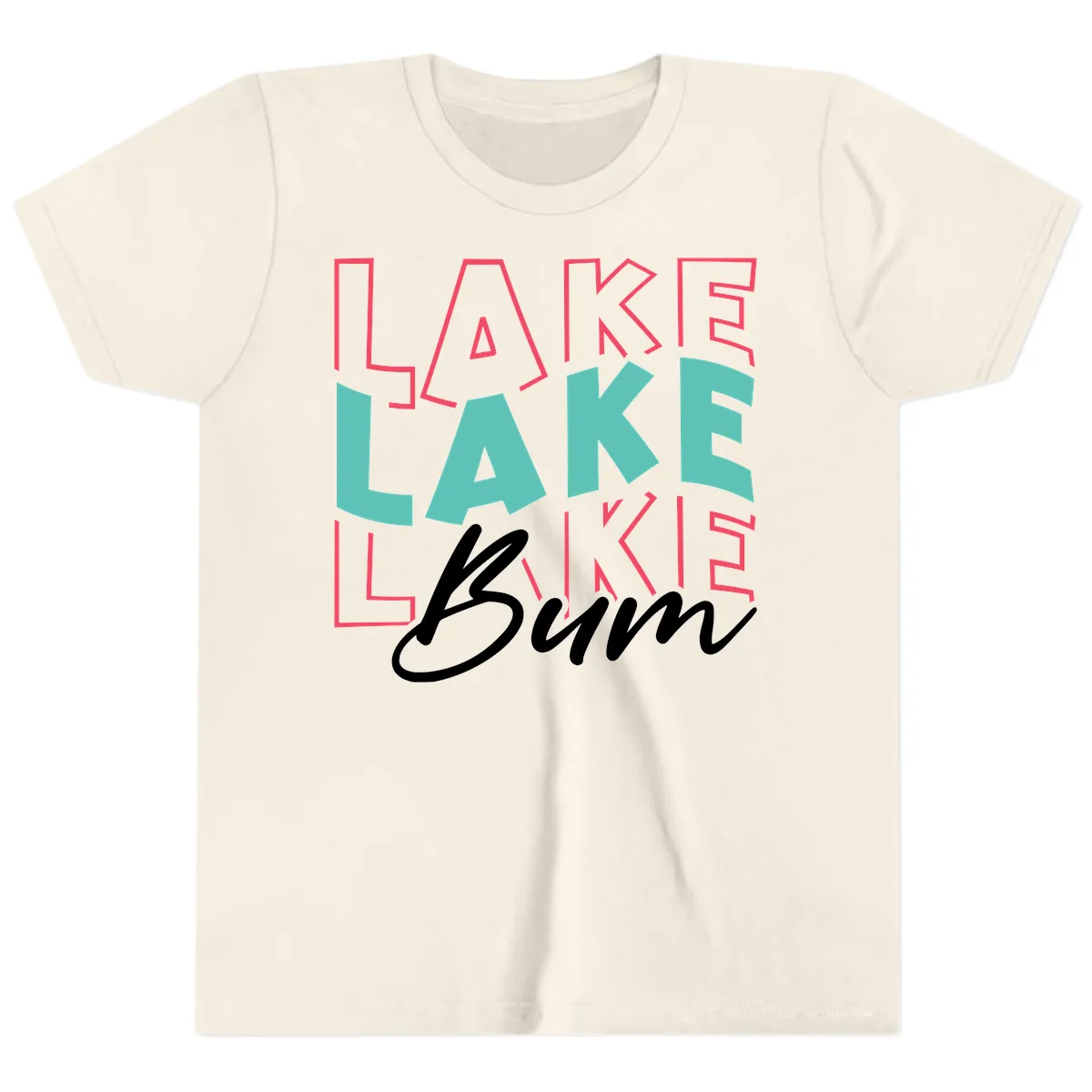 Lake Bum Typography Design Youth T-Shirt in Natural