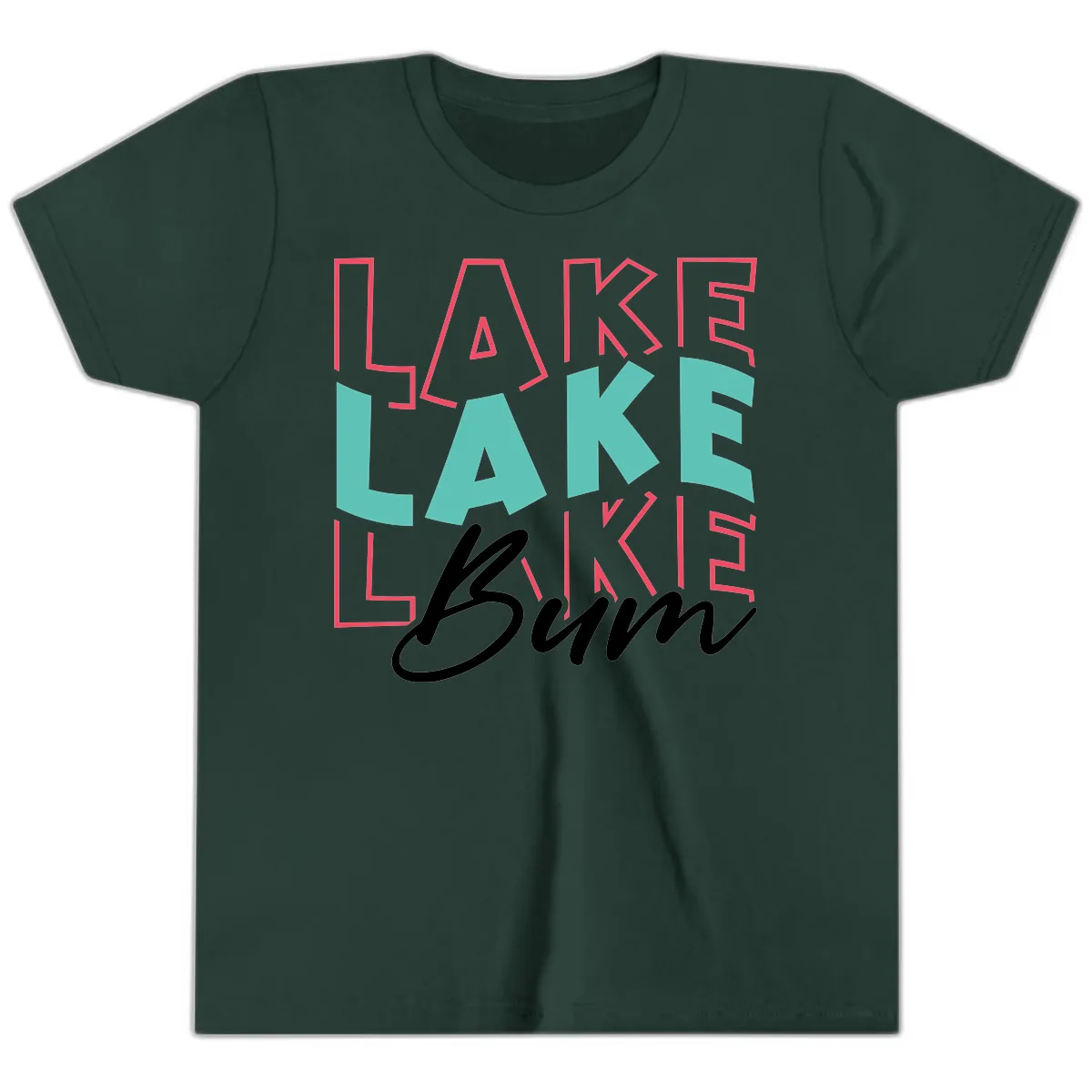 Lake Bum Typography Design Youth T-Shirt in Forest