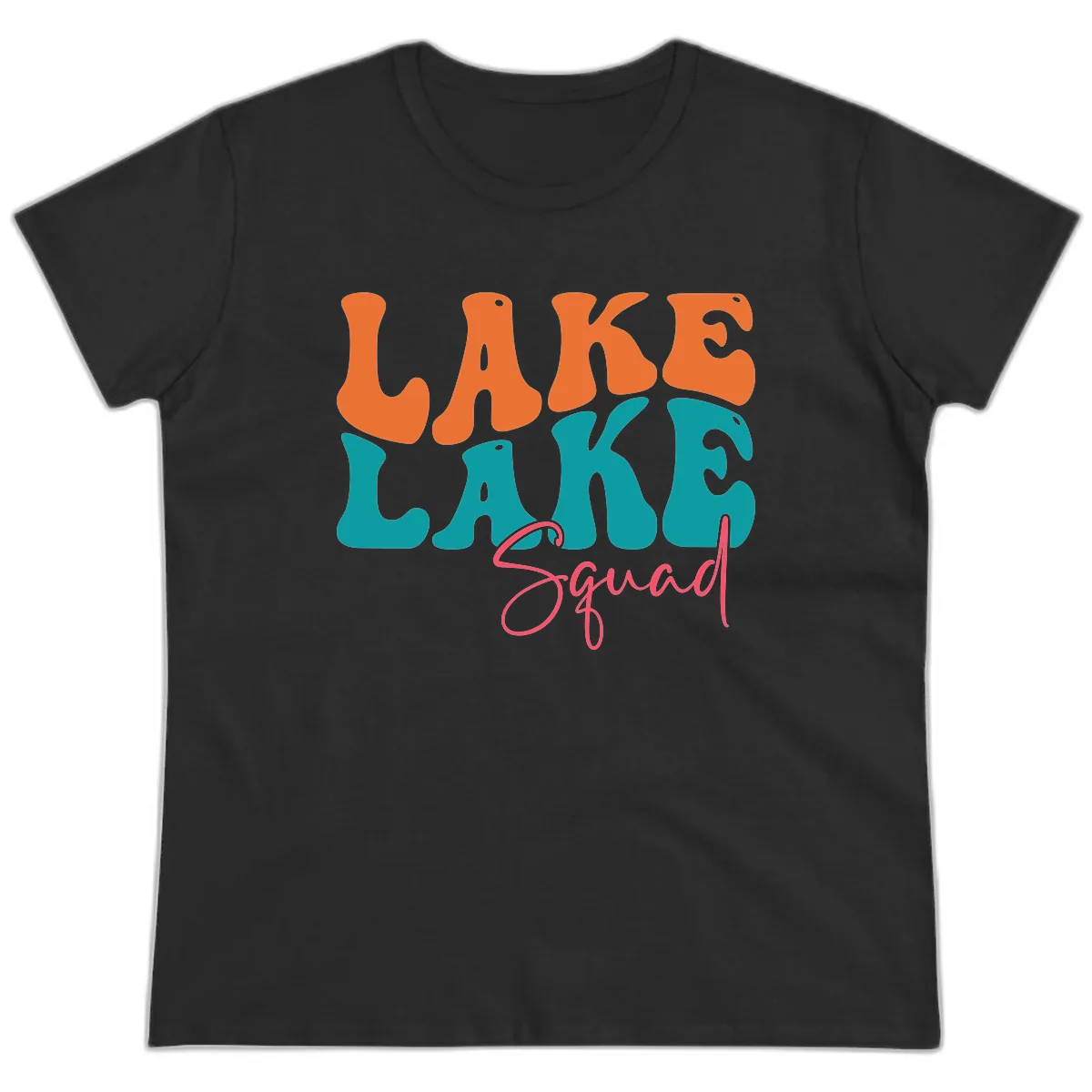 Retro Lake Life Squad Apparel Ladies Tee in Black