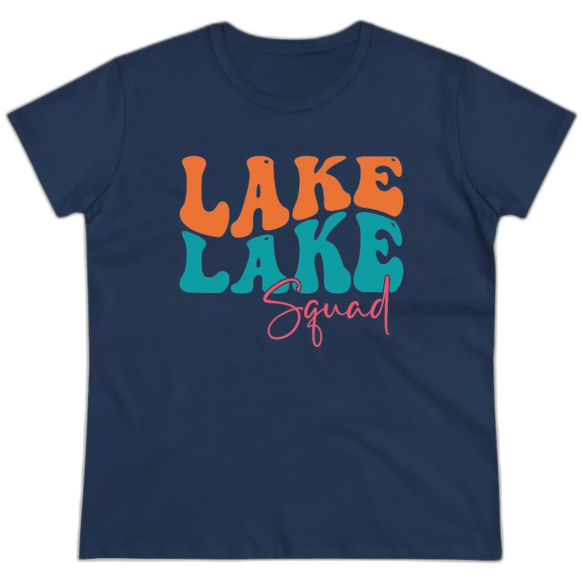 Retro Lake Life Squad Apparel Ladies Tee in Navy