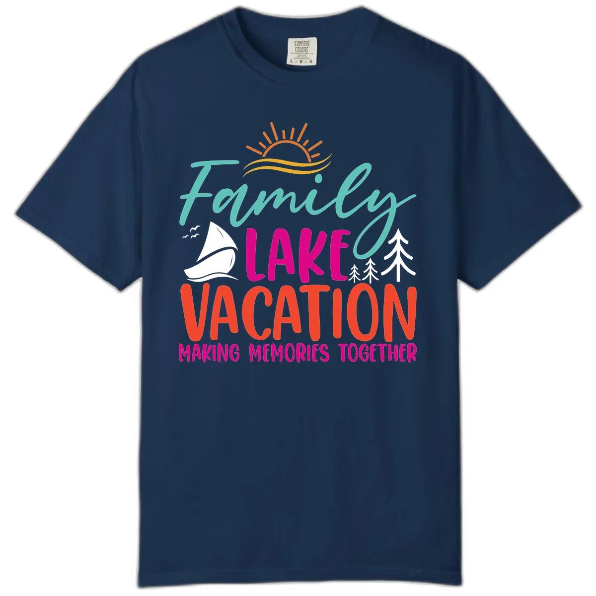 Family Lake Vacation Making Memories Comfort Color in Navy