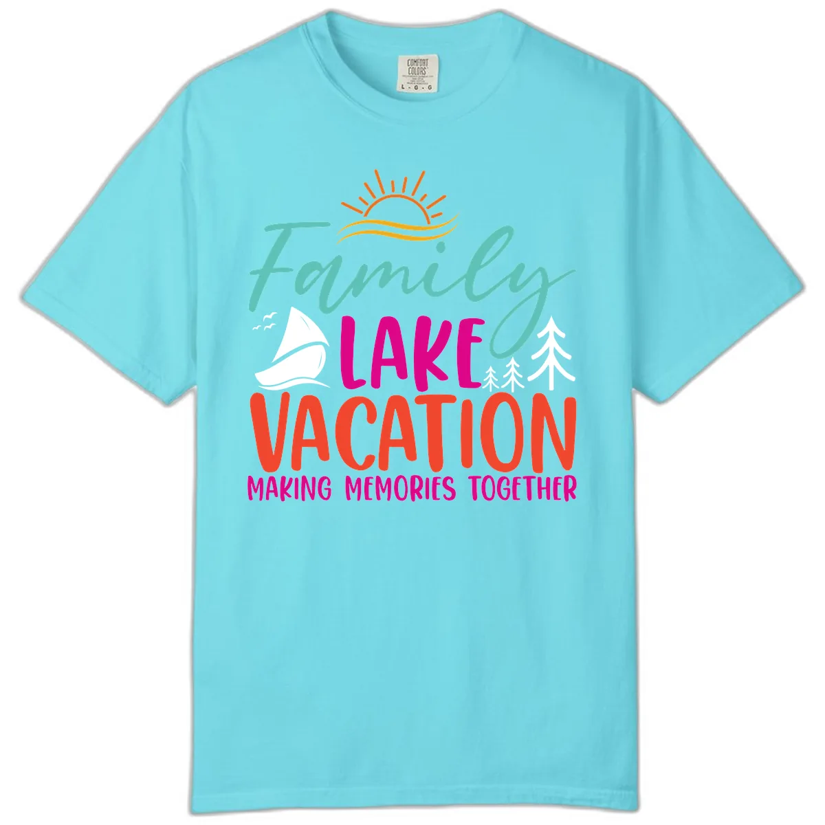 Family Lake Vacation Making Memories Comfort Color in Lagoon Blue