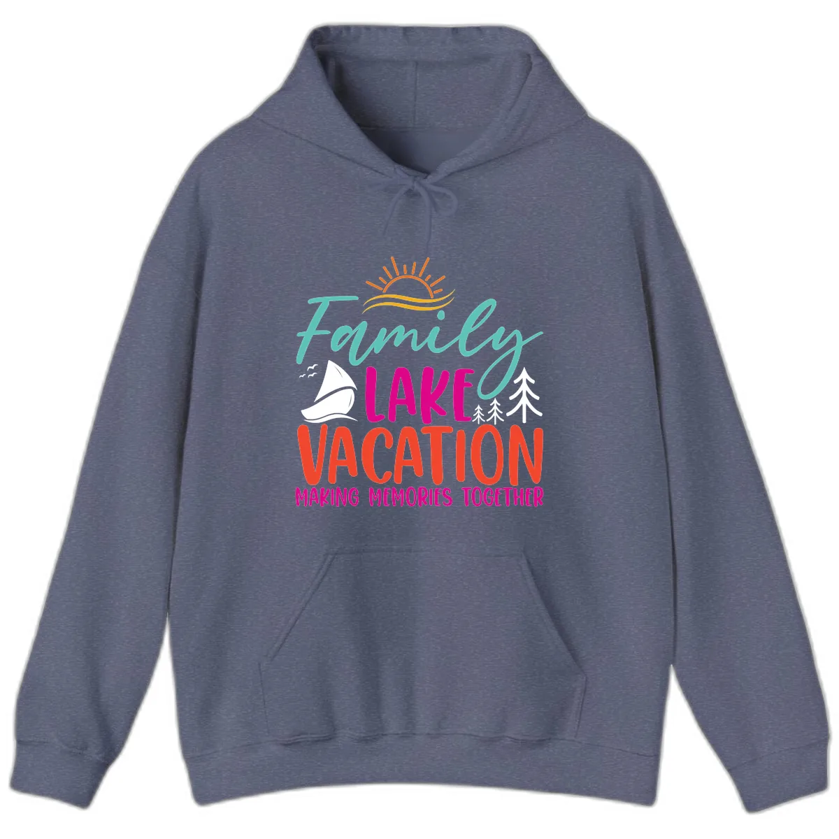 Family Lake Vacation Making Memories Hoodie in Heather Navy