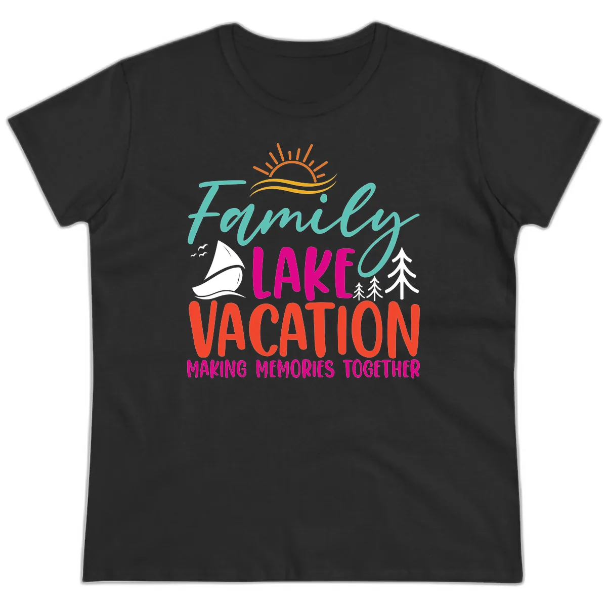 Family Lake Vacation Making Memories Ladies Tee in Black